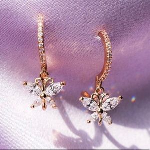 Gold Rhinestone Crystal Butterfly Hoop Earrings